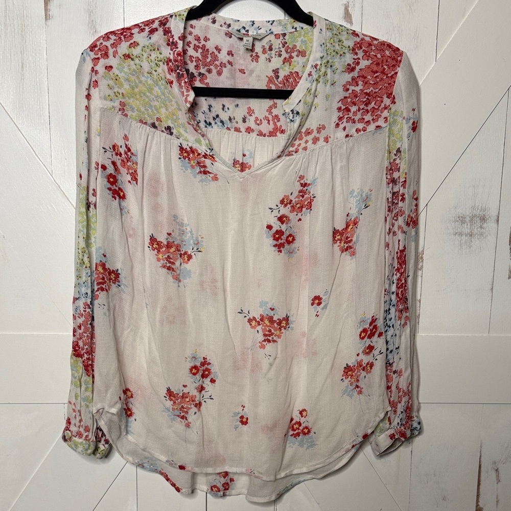 Lucky Brand Floral Blouse Cream and Red